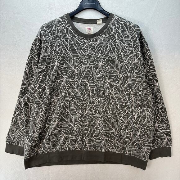 Levi's Men's Relaxed 3XL Olive Green Leaf Pattern Crewneck Sweatshirt - Picture 1 of 10